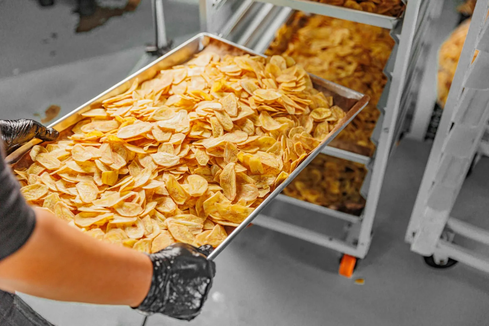 Ambachtelijke productie van bananenchips in de Bananinhas-fabriek